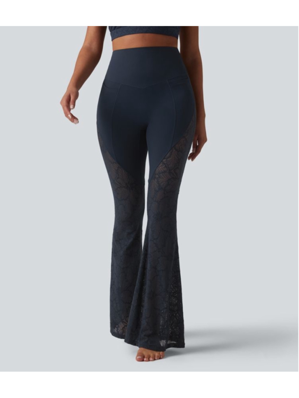 Halara UltraSculpt™ High Waisted Contrast Lace Yoga Flare Leggings Navy Size XS